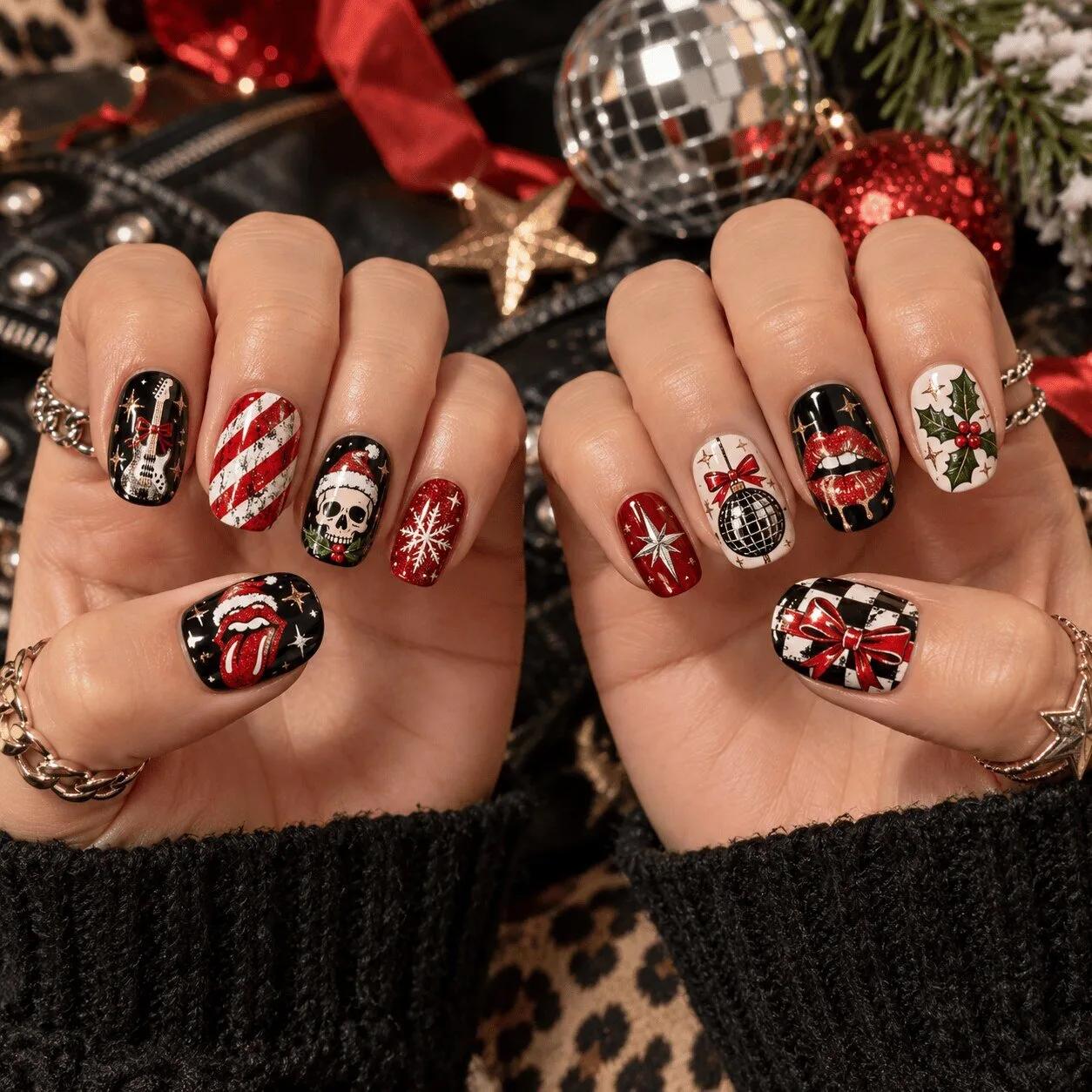 Rolling Stones Christmas Holiday Themed Press On Nails Set