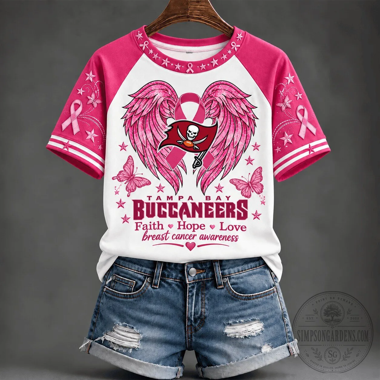 Breast Cancer Awareness T-Shirt featuring Tampa Bay Buccaneers Faith Hope Love Design