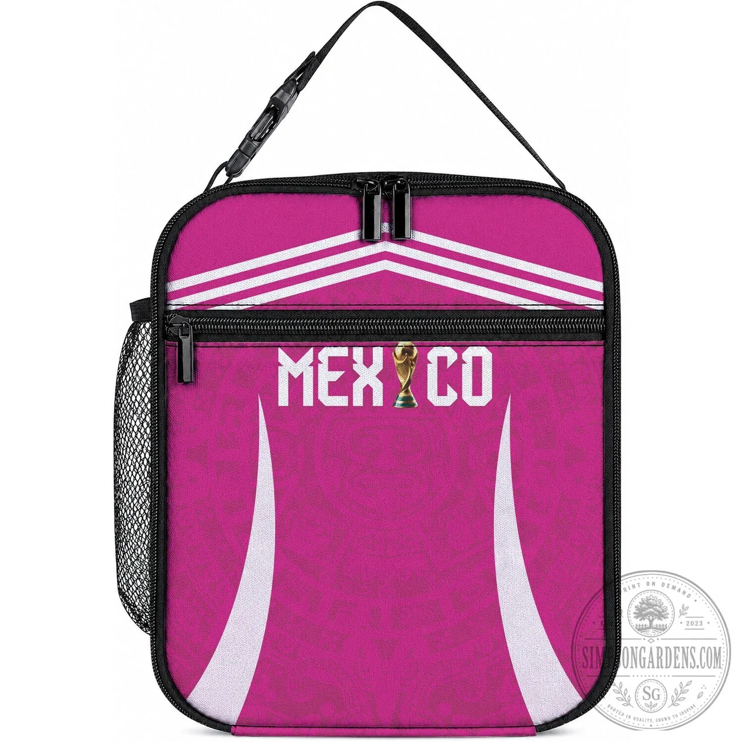 Mexico National Football Team Pink Insulated Lunch Bag with Golden Eagle