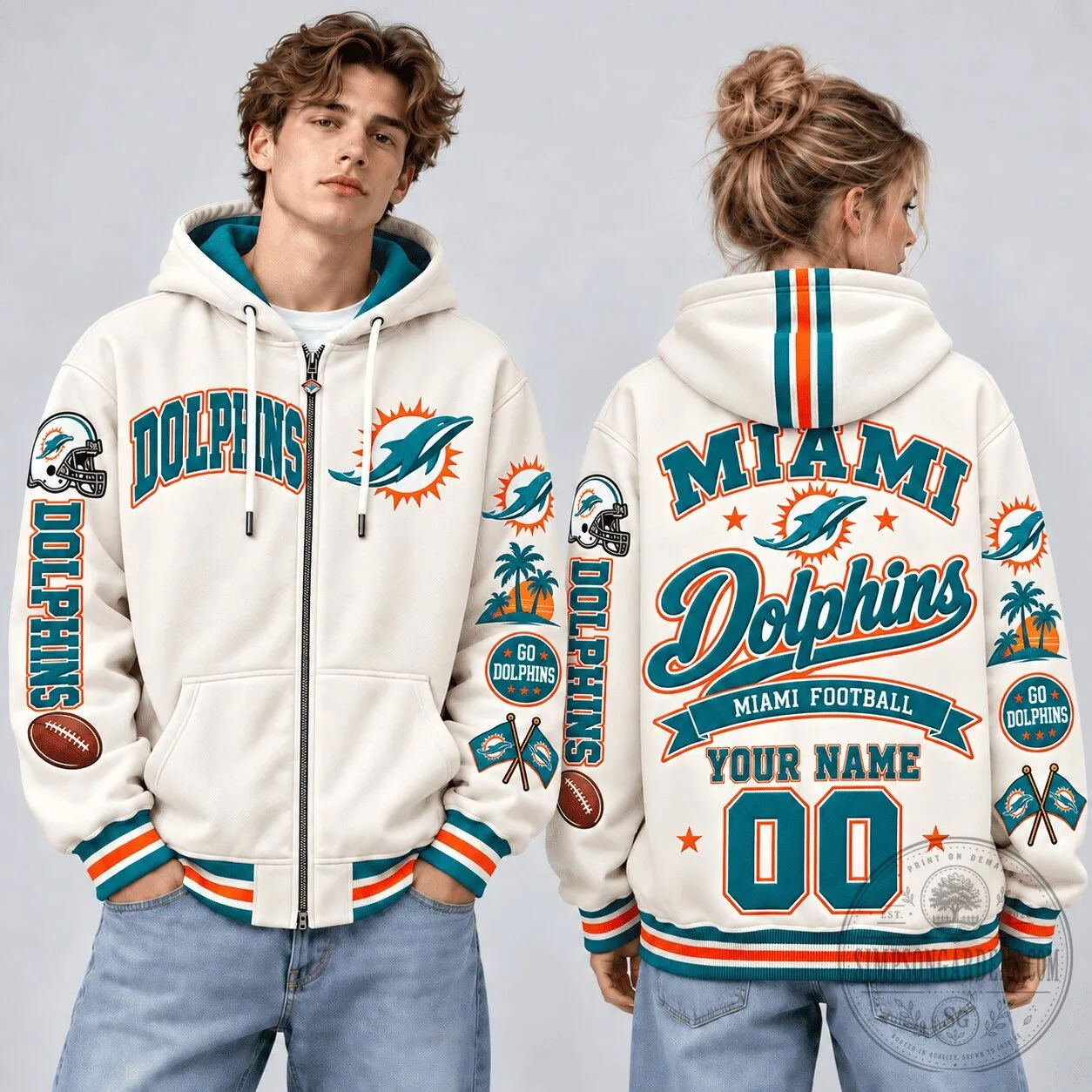 Miami Dolphins NFL Football Personalized Champions Style Zip Hoodie