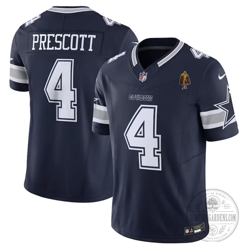 Dallas Cowboys Football Dak Prescott Number 4 Navy Blue Stitched Jersey