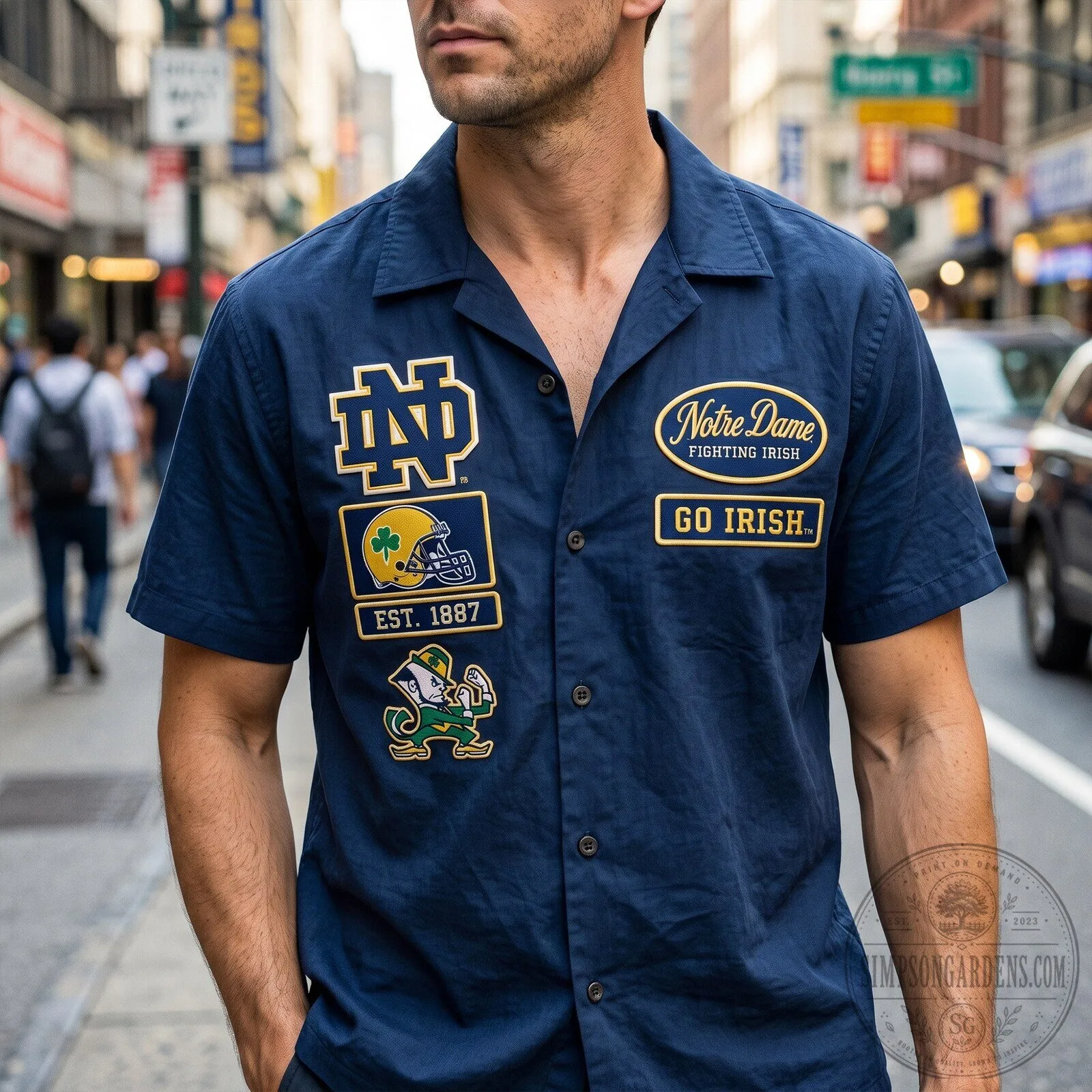 Notre Dame Fighting Irish College Football Team Logo Navy Blue Hawaiian Shirt