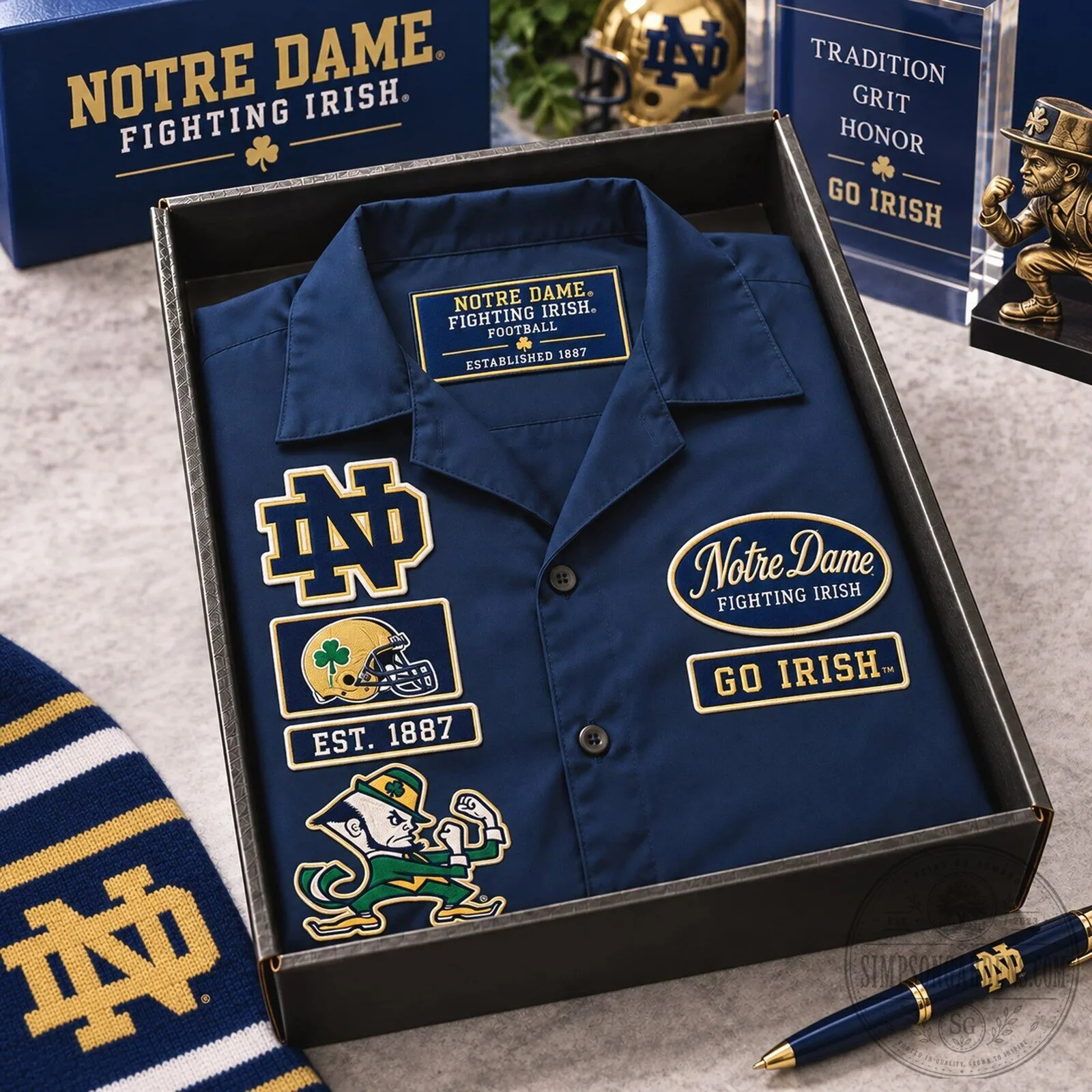 Notre Dame Fighting Irish College Football Team Logo Navy Blue Hawaiian Shirt 8 Notre Dame Fighting Irish College Football Team Logo Navy Blue Hawaiian Shirt