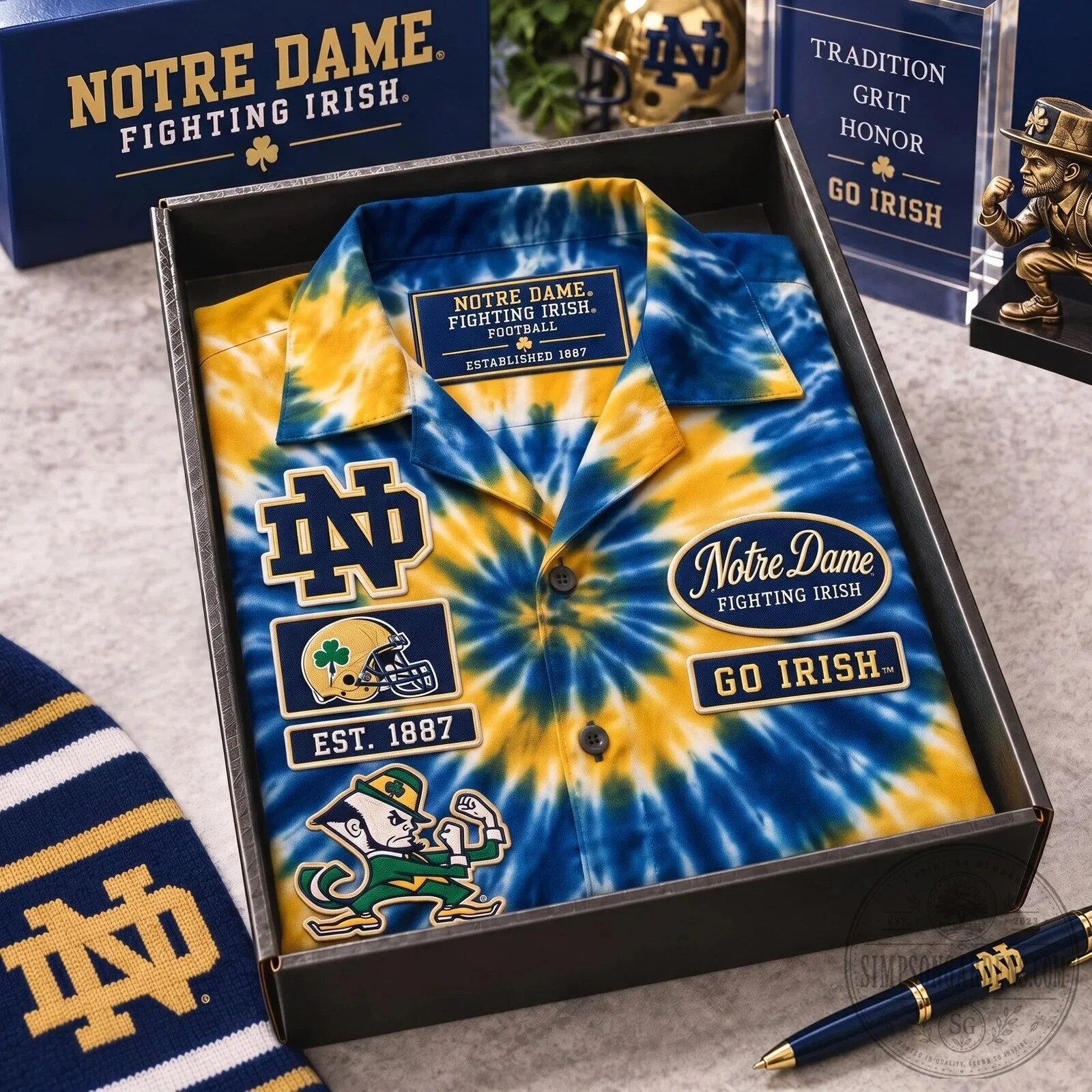 Notre Dame Fighting Irish College Football Team Logo Navy Blue Hawaiian Shirt 9 Notre Dame Fighting Irish College Football Team Logo Navy Blue Hawaiian Shirt