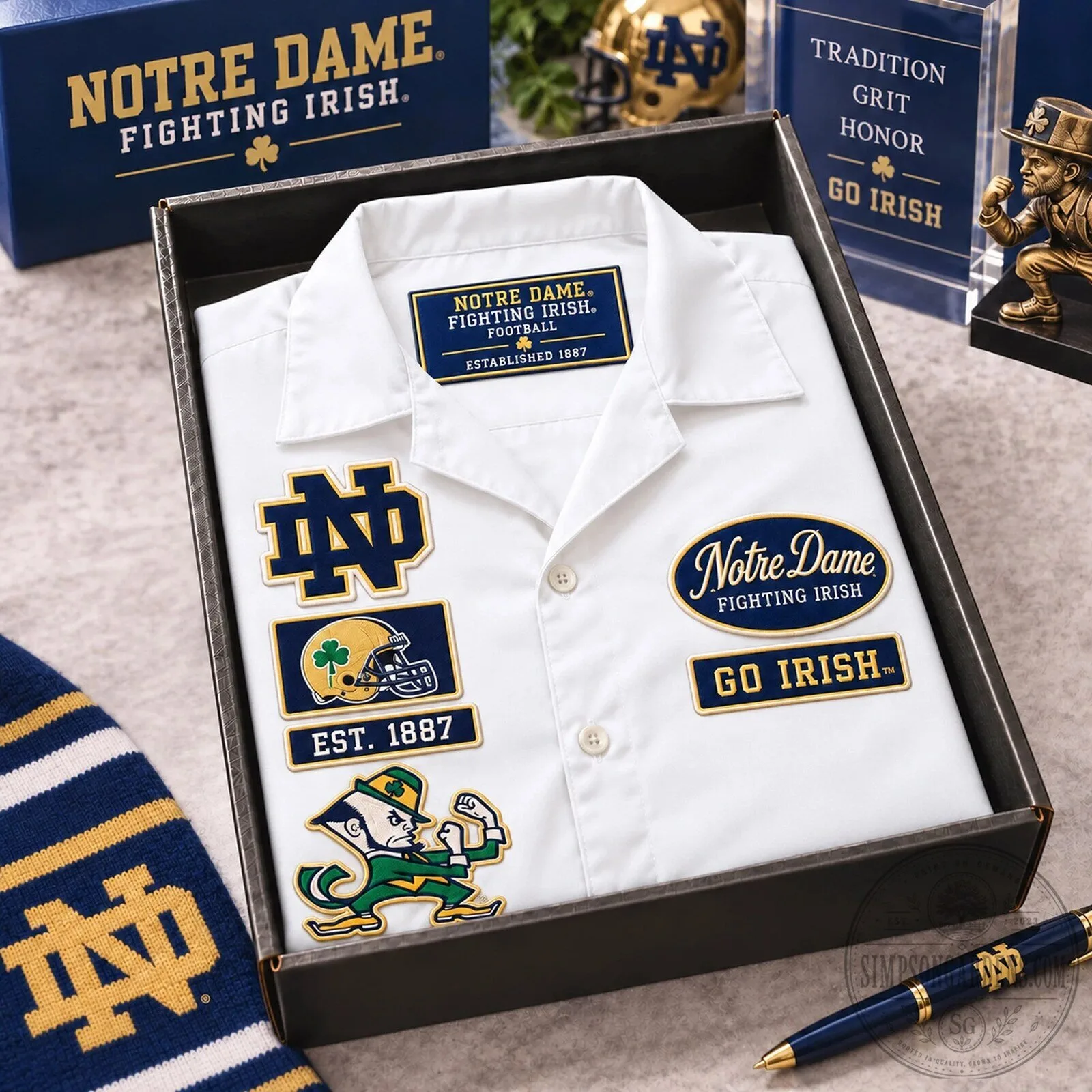 Notre Dame Fighting Irish College Football Team Logo Navy Blue Hawaiian Shirt 10 Notre Dame Fighting Irish College Football Team Logo Navy Blue Hawaiian Shirt