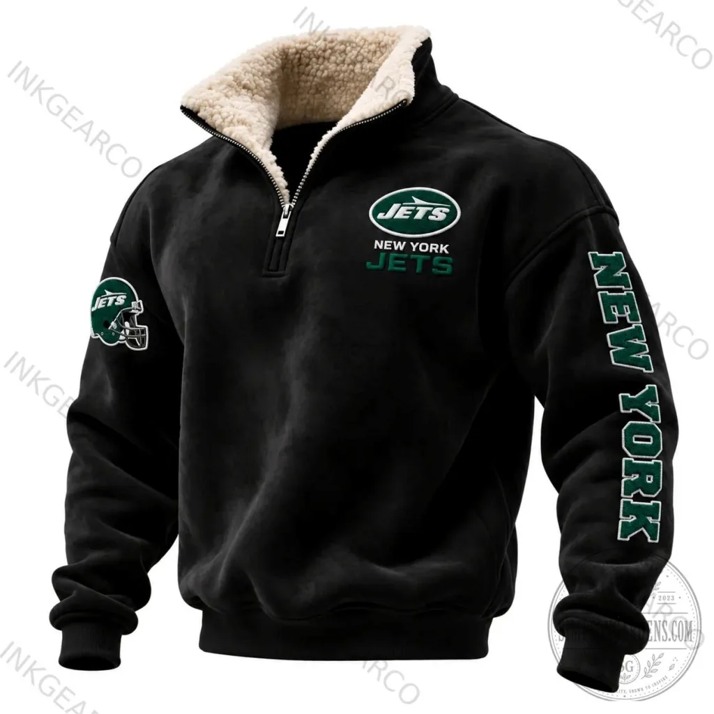 New York Jets Quarter-Zip Mock-Neck Sherpa Sweatshirt New York Jets Quarter-Zip Mock-Neck Sherpa Sweatshirt