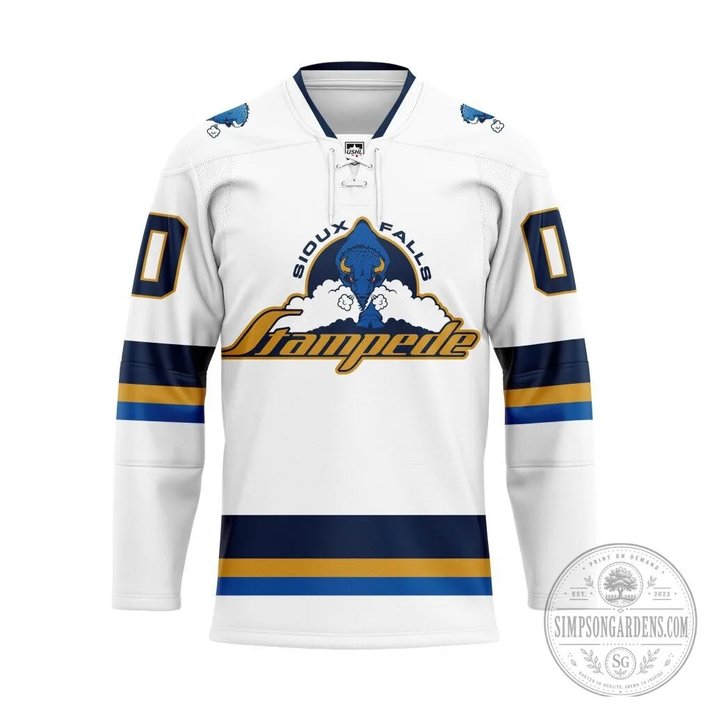 Sioux Falls Stampede USHL White and Blue Hockey Jersey
