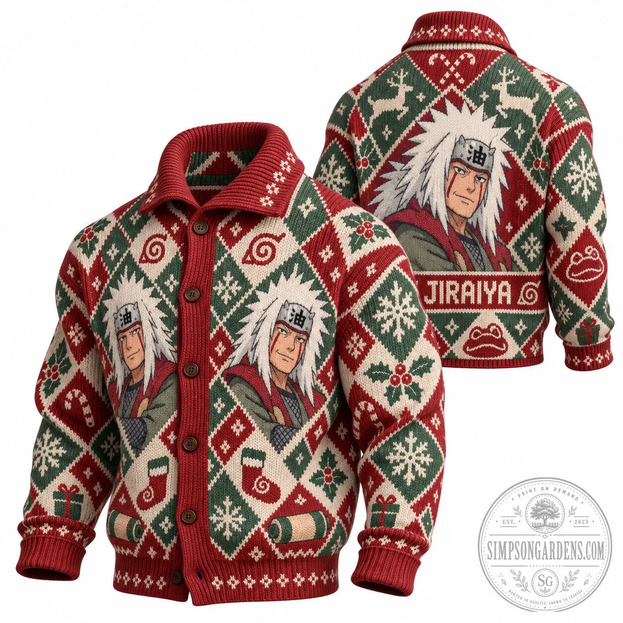 Naruto Shippuden Jiraiya Ugly Christmas Holiday Cardigan Sweater 2 Naruto Shippuden Jiraiya Ugly Christmas Holiday Cardigan Sweater