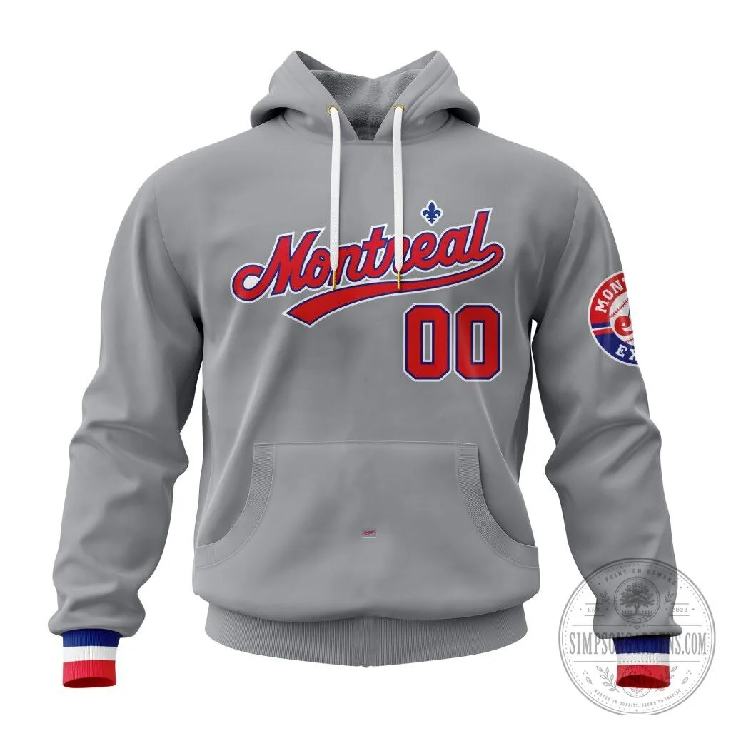 Montreal Expos Baseball Team Gray Vintage Style Hoodie