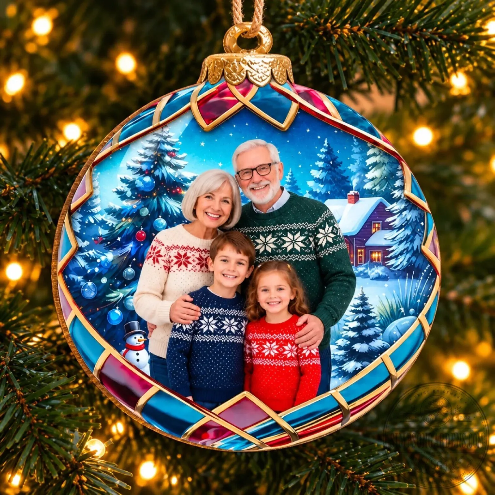 Personalized Family Photo Christmas Ornament - Custom Grandparents and Grandchildren Gift
