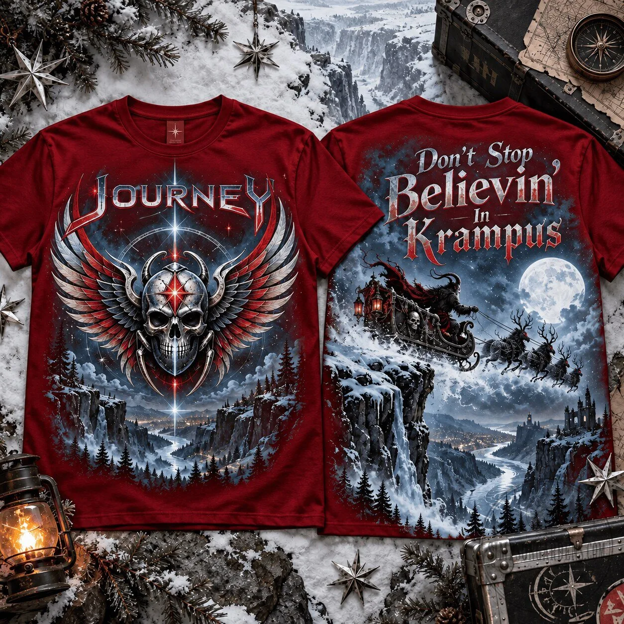 Journey Don't Stop Believin' In Krampus Christmas Rock Band T-Shirt 1 Journey Don't Stop Believin' In Krampus Christmas Rock Band T-Shirt