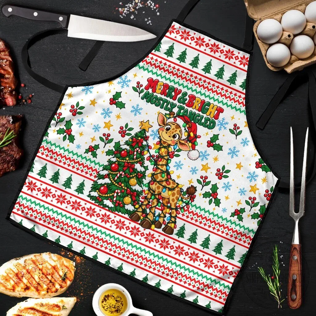 Merry and Bright Mostly Tangled Christmas Giraffe Holiday Apron 9 Merry and Bright Mostly Tangled Christmas Giraffe Holiday Apron