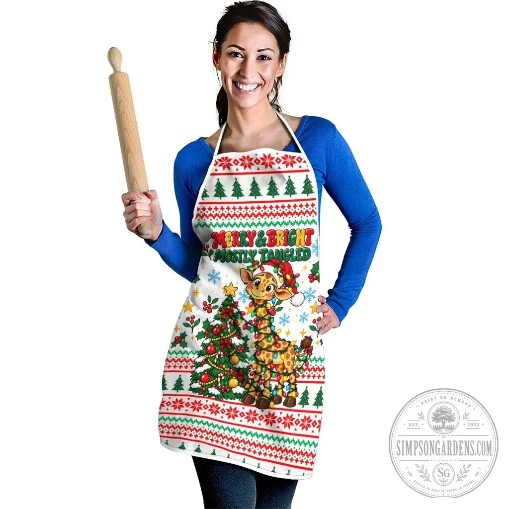 Merry and Bright Mostly Tangled Christmas Giraffe Holiday Apron 10 Merry and Bright Mostly Tangled Christmas Giraffe Holiday Apron