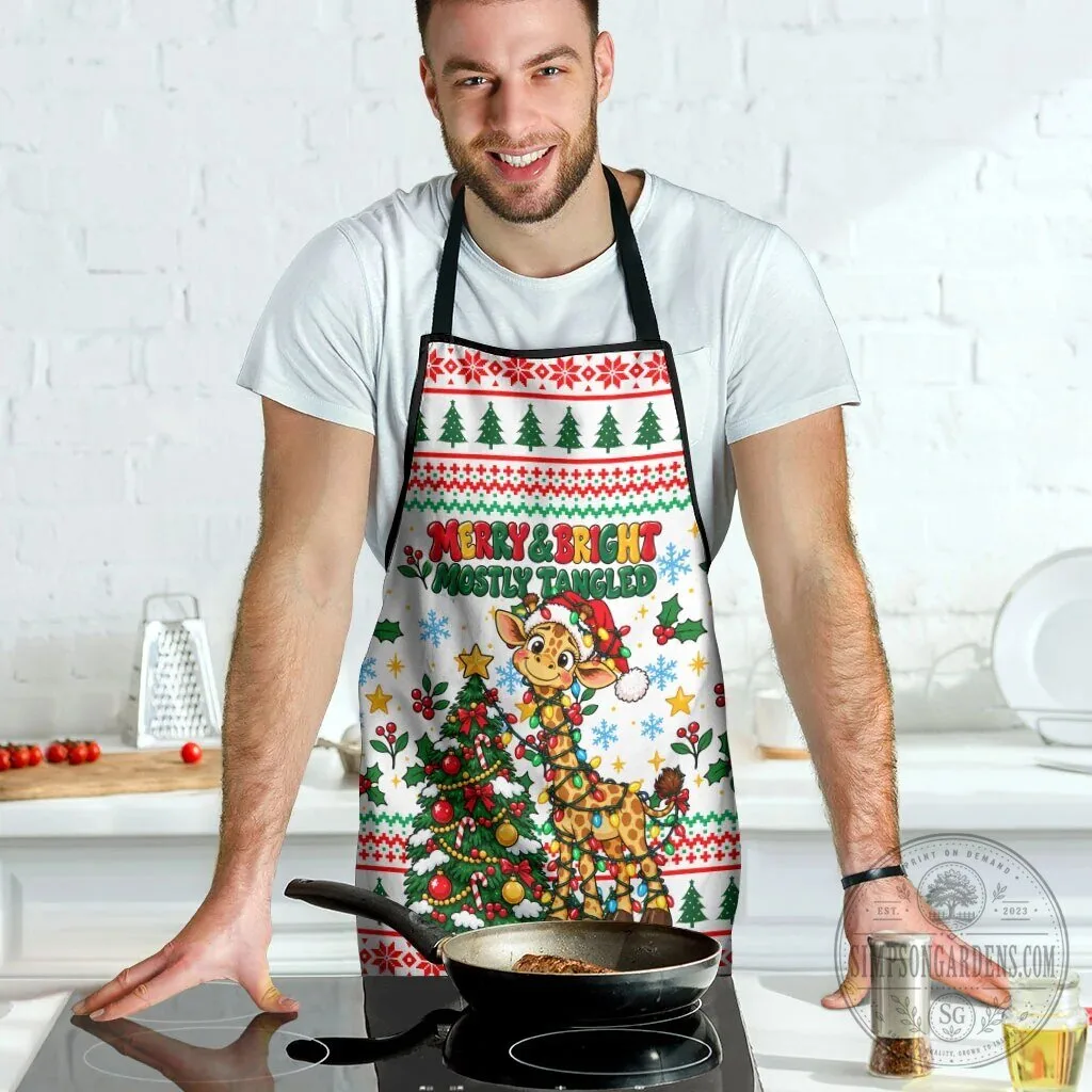 Merry and Bright Mostly Tangled Christmas Giraffe Holiday Apron 12 Merry and Bright Mostly Tangled Christmas Giraffe Holiday Apron