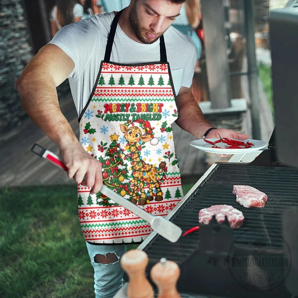 Merry and Bright Mostly Tangled Christmas Giraffe Holiday Apron 13 Merry and Bright Mostly Tangled Christmas Giraffe Holiday Apron