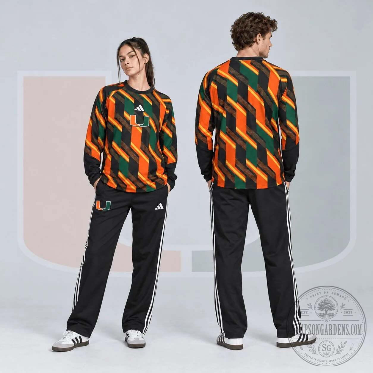 Miami Hurricanes NCAA Diagonal Stripe Long Sleeve Performance Shirt
