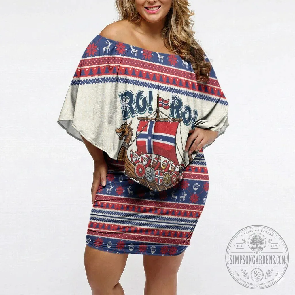 Norway Christmas Viking Santa Claus Off Shoulder Dress