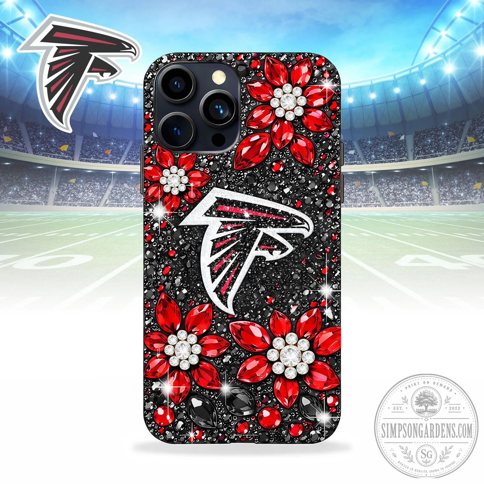 Atlanta Falcons NFL Rhinestone Floral Design Luxury Phone Case