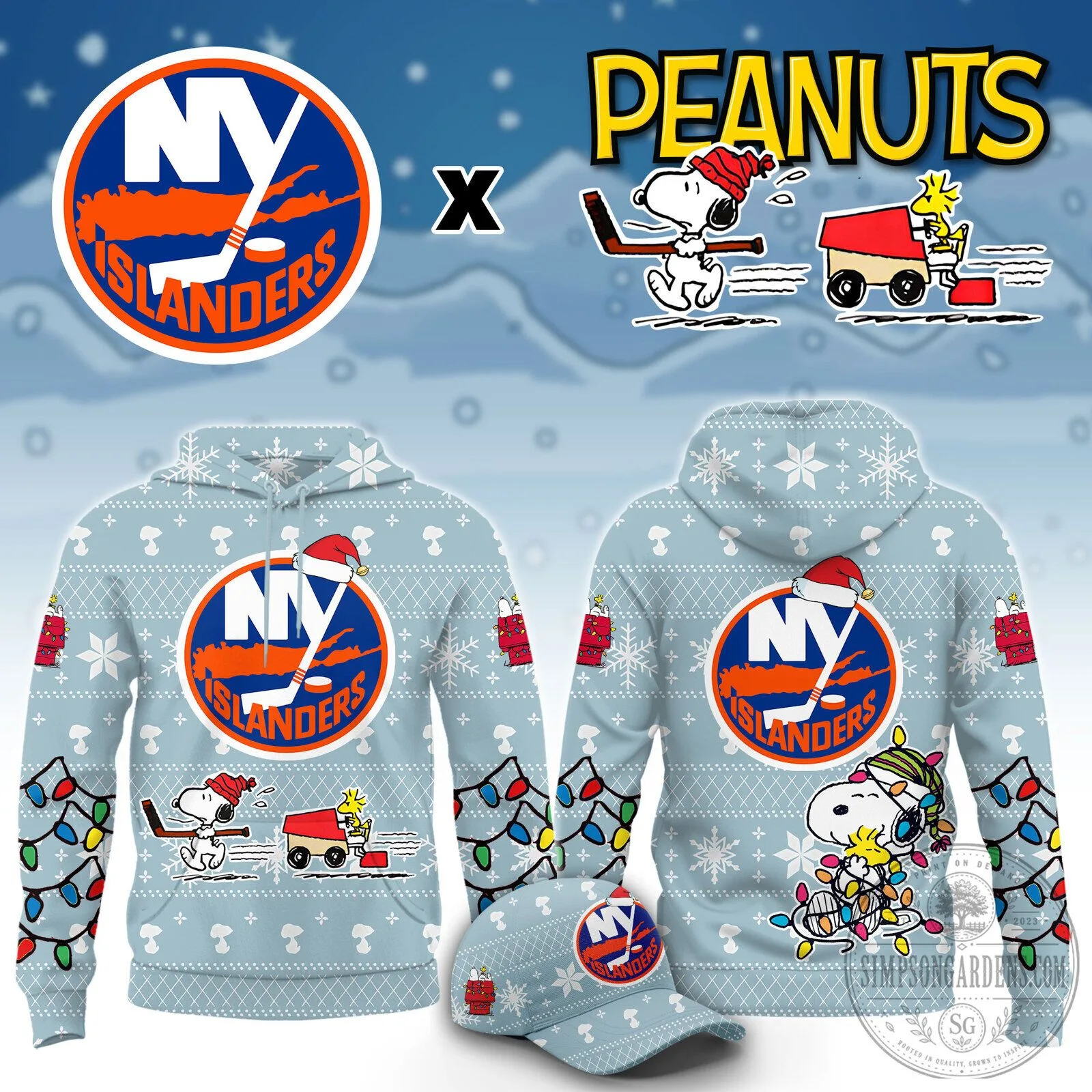 New York Islanders Peanuts Snoopy Christmas Holiday Hoodie