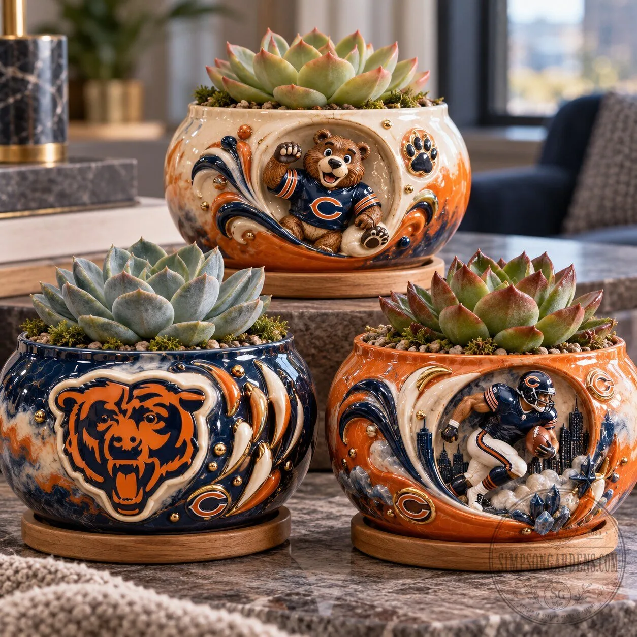 Chicago Bears NFL Football Team Succulent Planter Pot Set