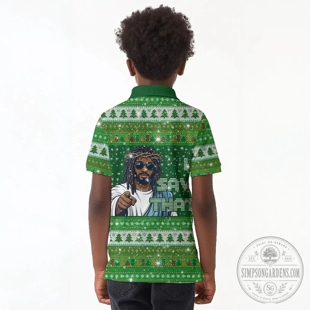 Merry Christmas Jesus and Santa Claus Ugly Christmas Sweater Kids Polo Shirt 5 Merry Christmas Jesus and Santa Claus Ugly Christmas Sweater Kids Polo Shirt