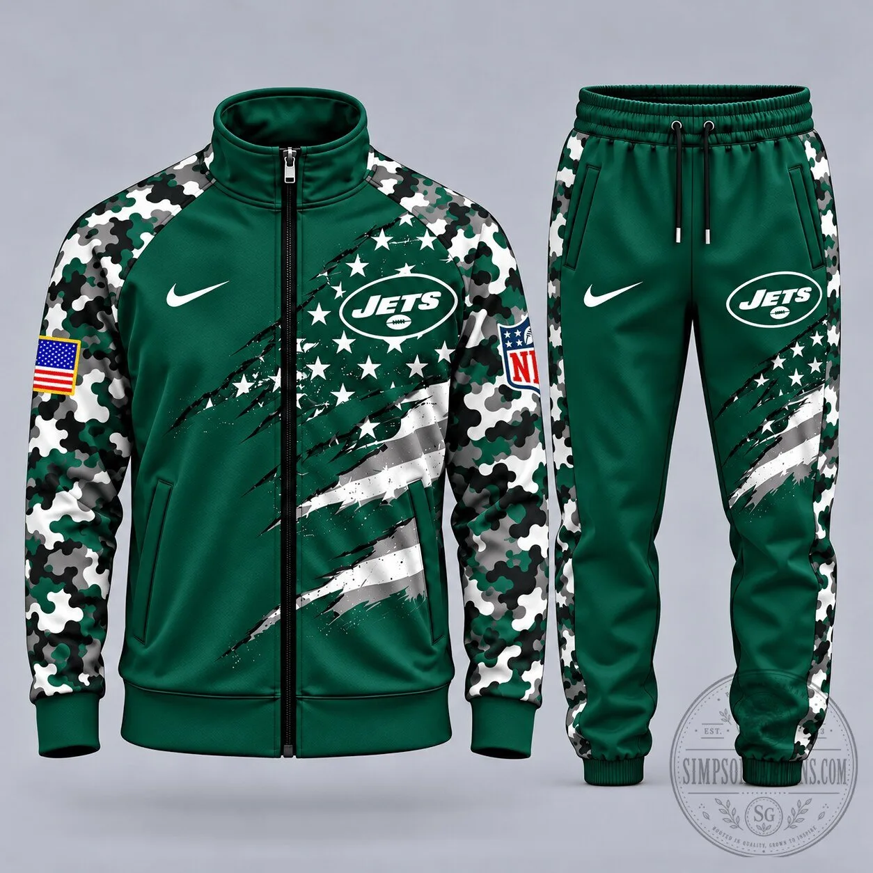 New York Jets Patriotic Camouflage Full Zip Tracksuit Jacket and Joggers