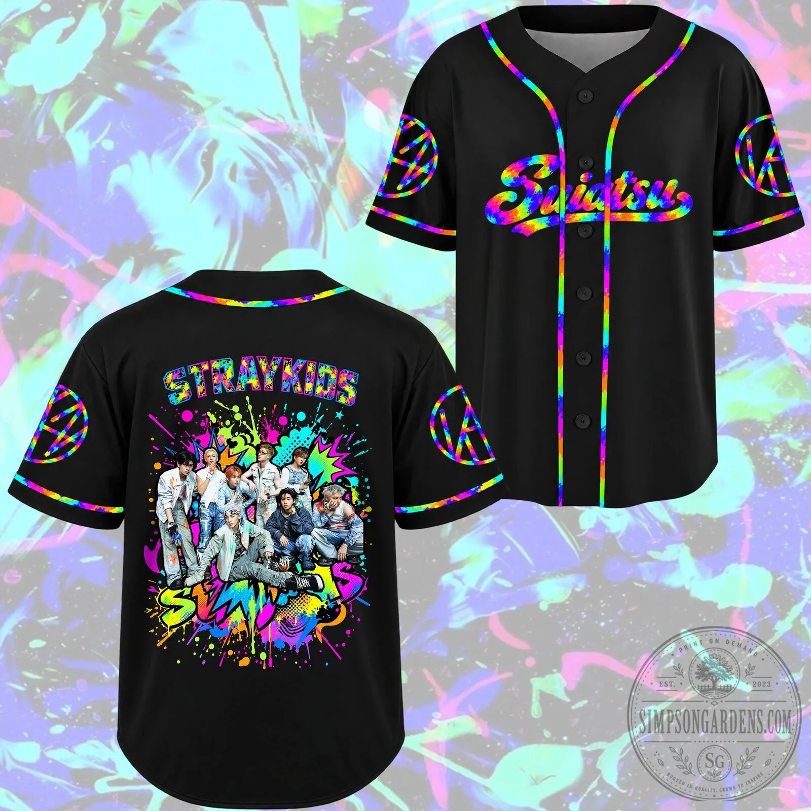 Stray Kids Club Psychedelic Rainbow Baseball Jersey for Stay Fans
