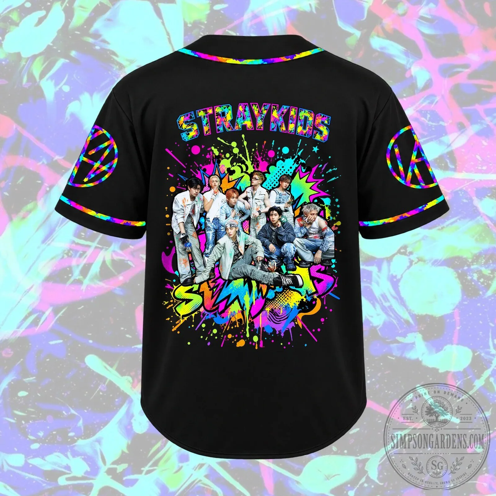 Stray Kids Club Psychedelic Rainbow Baseball Jersey for Stay Fans 7 Stray Kids Club Psychedelic Rainbow Baseball Jersey for Stay Fans