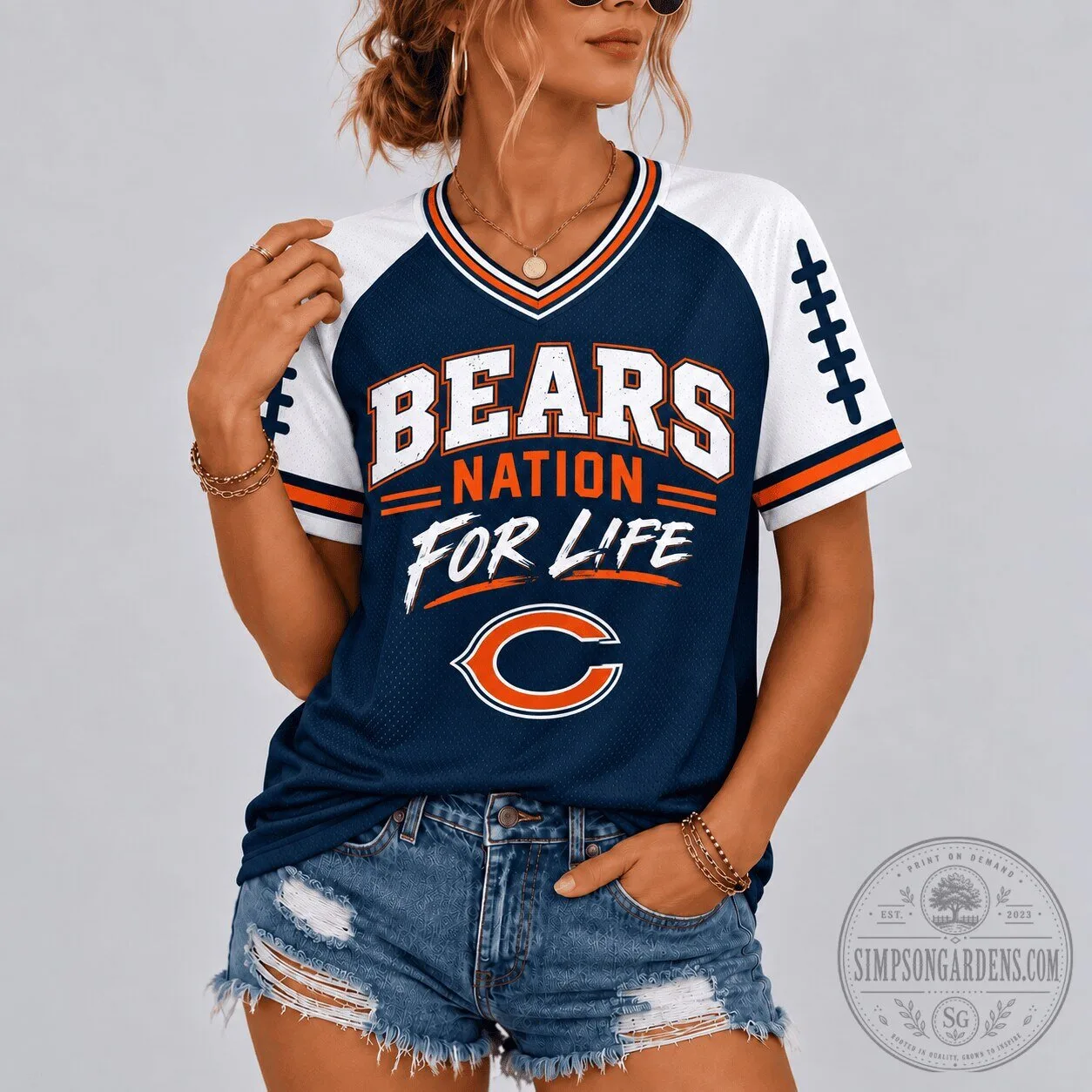 Chicago Bears Nation For Life Football Team Fan V-Neck Jersey