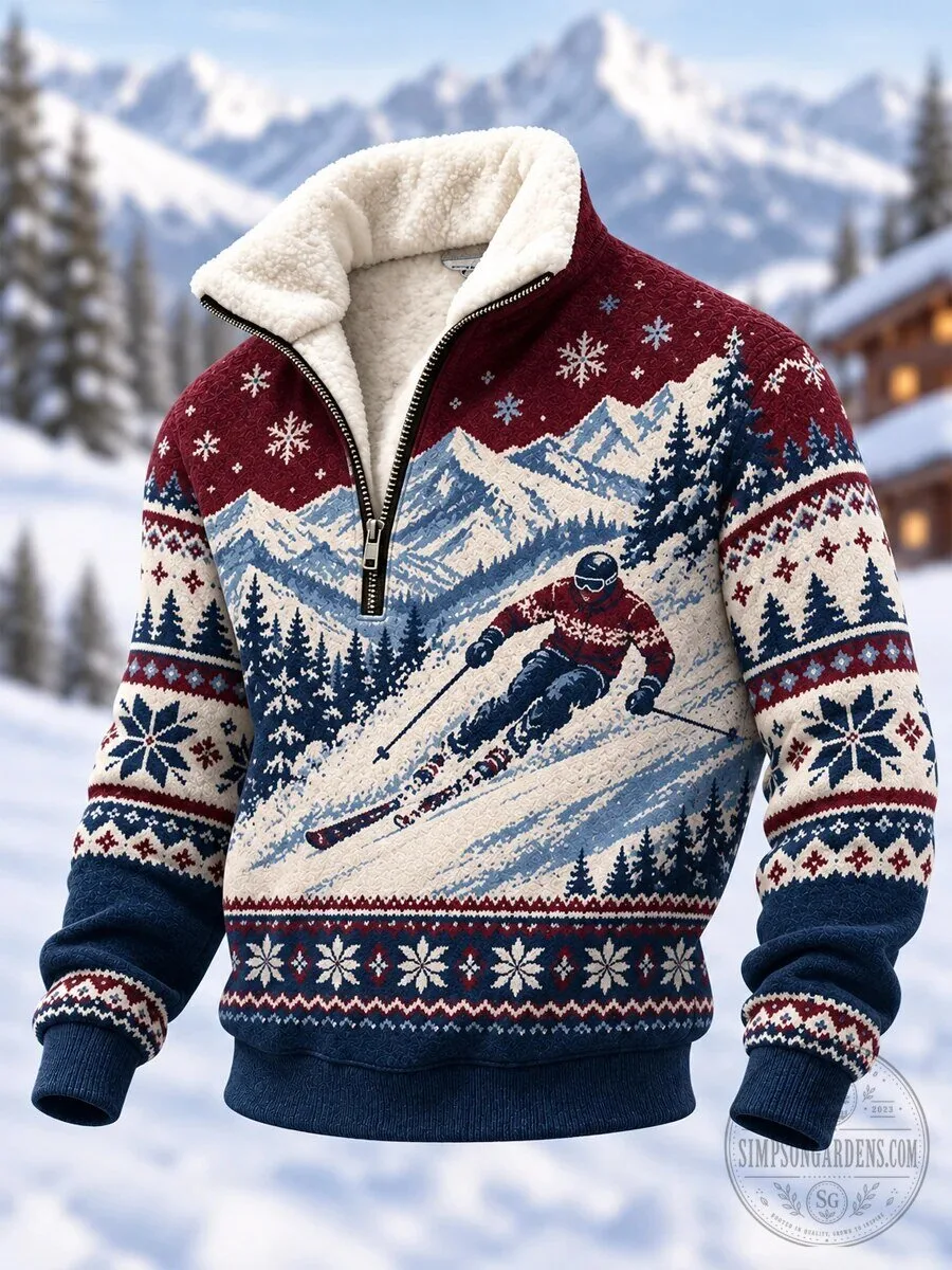Ski Season Winter Wonderland Snowflakes Mountains Skier Half-Zip Pullover Sweatshirt 5 Ski Season Winter Wonderland Snowflakes Mountains Skier Half-Zip Pullover Sweatshirt