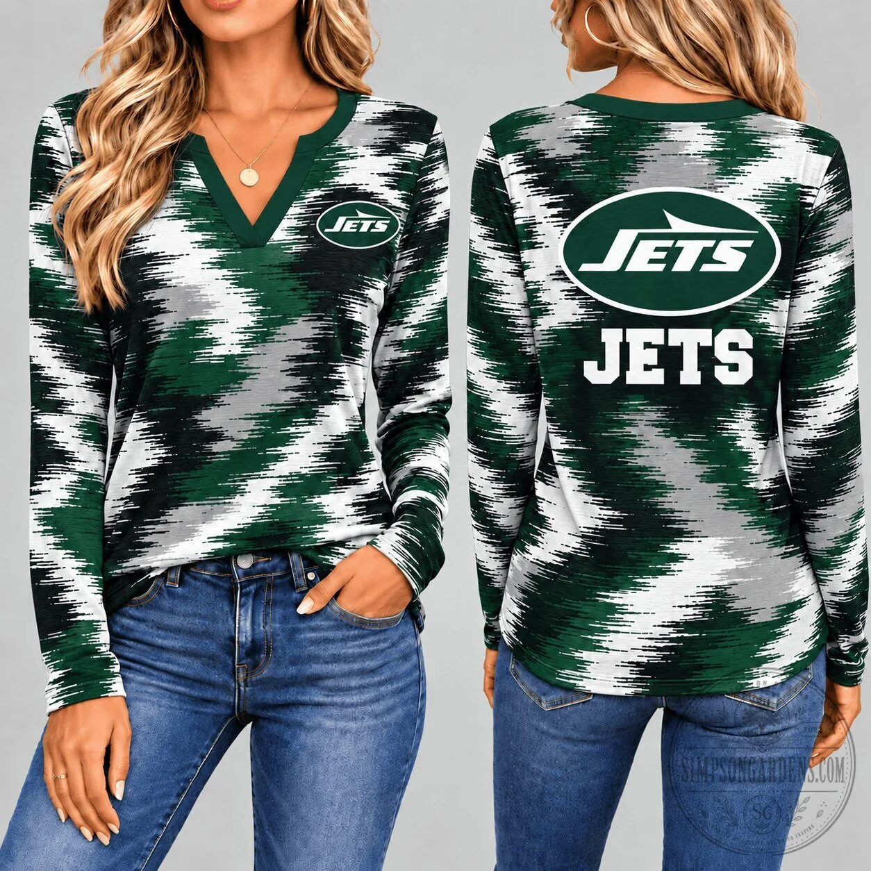 New York Jets Dynamic Brushstroke Women's V-Neck Long-Sleeve Shirt 3 New York Jets Dynamic Brushstroke Women