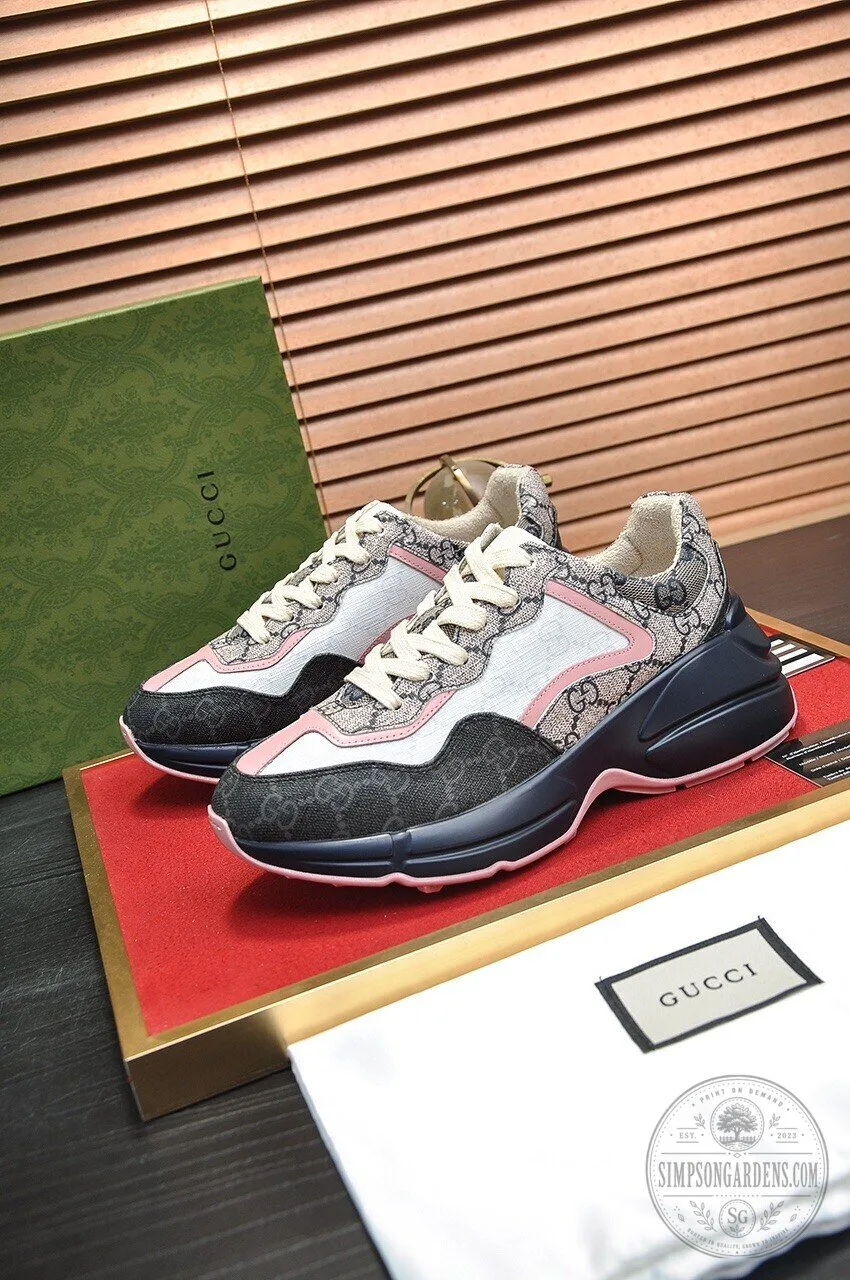 Gucci Monogram Pink and Black Designer Sneakers 9 Gucci Monogram Pink and Black Designer Sneakers