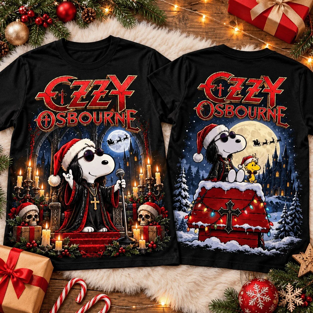 Ozzy Osbourne Snoopy Gothic Castle Christmas Holiday Black T-Shirt 1 Ozzy Osbourne Snoopy Gothic Castle Christmas Holiday Black T-Shirt